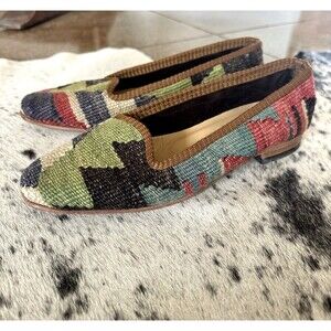 Turkish Kilim Shoes Womens 7 Wool Artemis Like Carpet Loafers Indie Boho Art